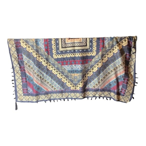 Bohemian Inspired Multicolor Tassel Shawl Wrap Scarf With Geometric Patterns - Picture 6 of 10